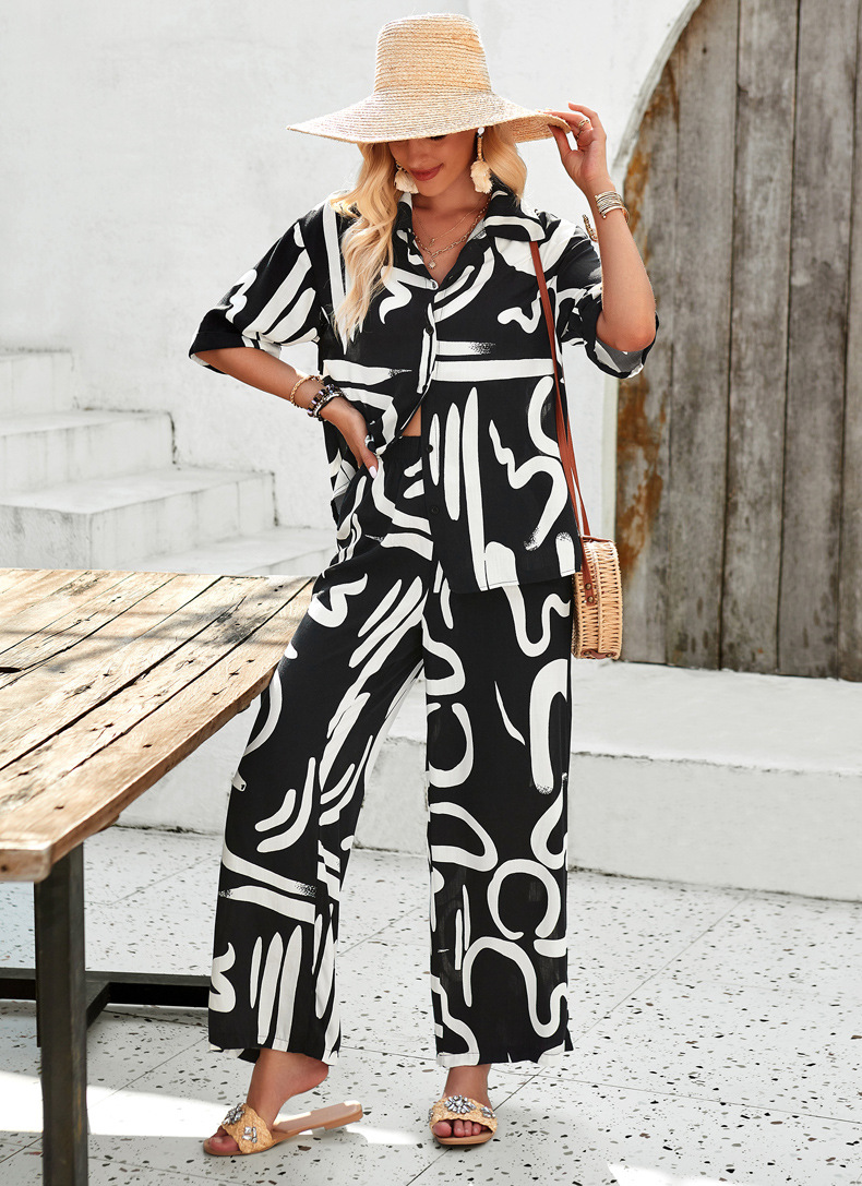 Conjunto de calções boho para mulher estampado outono inverno_voghion.com