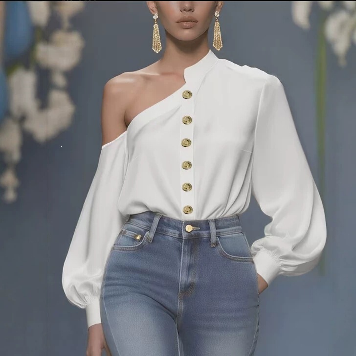 European and American light luxury style, unique button design, satin long-sleeve shirt, youthful old money style, 2026 spring-summer cross-border