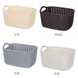 仿藤编收纳筐桌面小收纳篮塑料收纳框杂物收纳盒零食浴室洗收纳筐