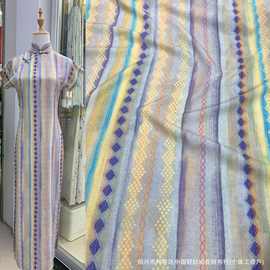 网红热卖新中式弹力竹节麻印花布料 旗袍汉服连衣裙服装面料批发