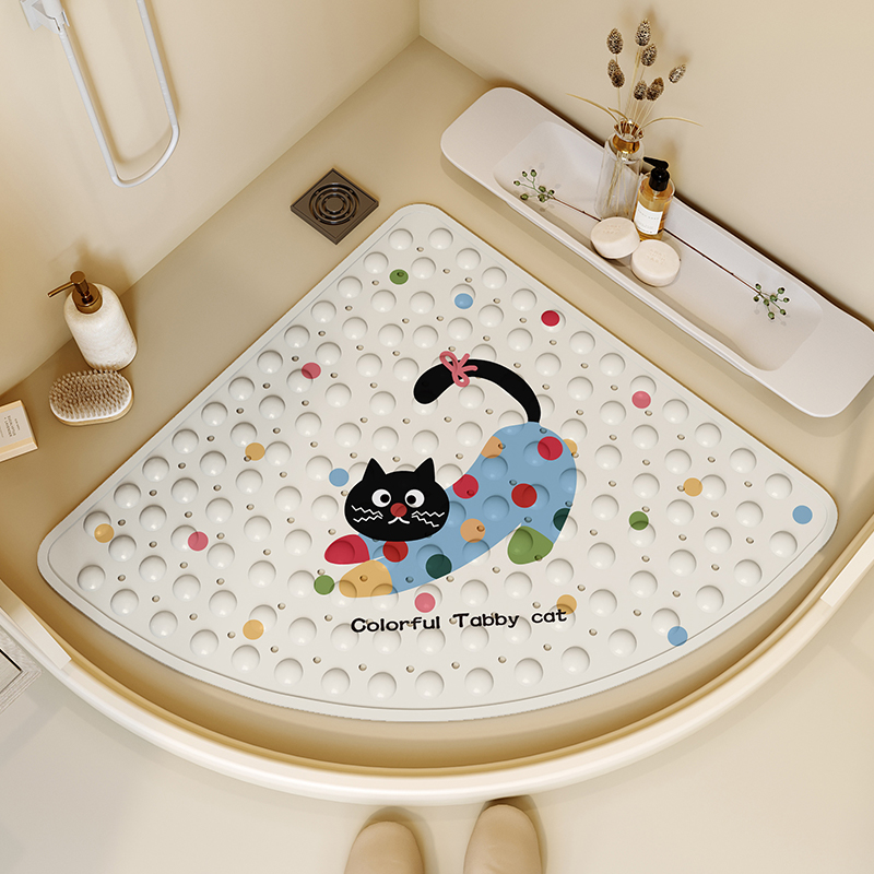폴카 도트 레인보우 야옹 욕실 미끄럼 방지 매트 - 부채 모양