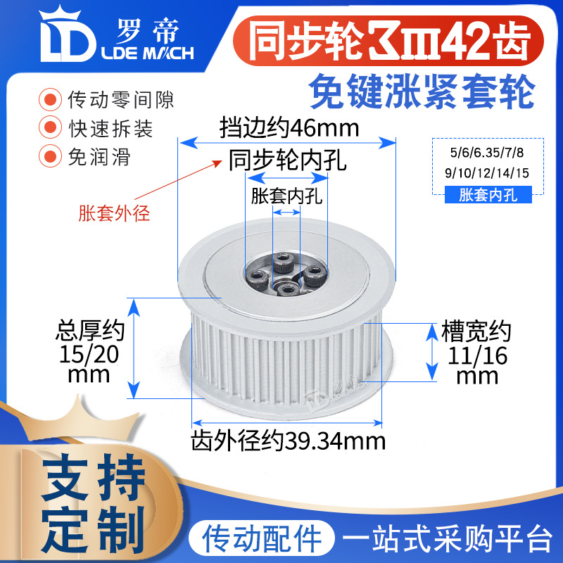 3M免键涨紧套 同步轮3M42齿 3M42T 槽宽11/16 AF型两面平同步带轮