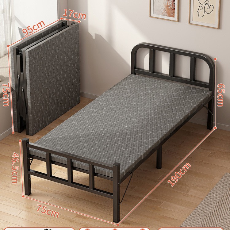 Cama plegable Cama supletoria multifuncional para el hogar individual Cama pequeña para el almuerzo de 1,2 m Cama de hierro dura para adultos