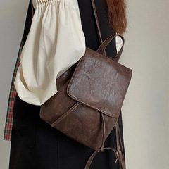 經典小巧復古棕色雙肩包2024新款高顏值簡約文藝百搭雙肩包