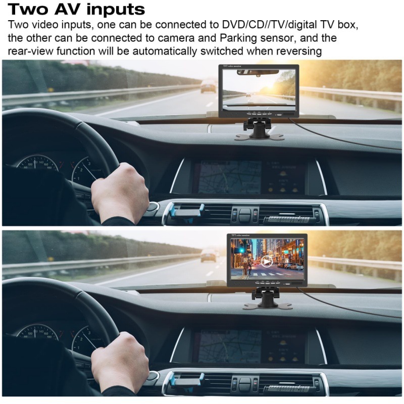 Hd 7inch Desktop Display Car Monitor Universal 12V-24V Truck Two-Way Av Reversing Image