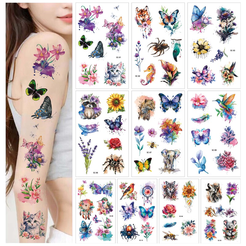 Cross-border New 3D Painted Small Fresh Tattoo Sticker Advanced Sense Color Butterfly Flower Animal Temporary Arm Tattoo Sticker