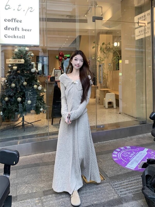 甜美时尚套装设计感不规则针织毛衣高腰半身长裙春秋女两件套减龄|undefined