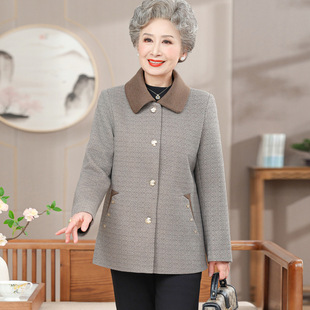Middle-aged and elderly women's spring and autumn lapel loose coat grandma's spring clothes new clothes 60-year-old foreign-style mother-in-law women's clothes