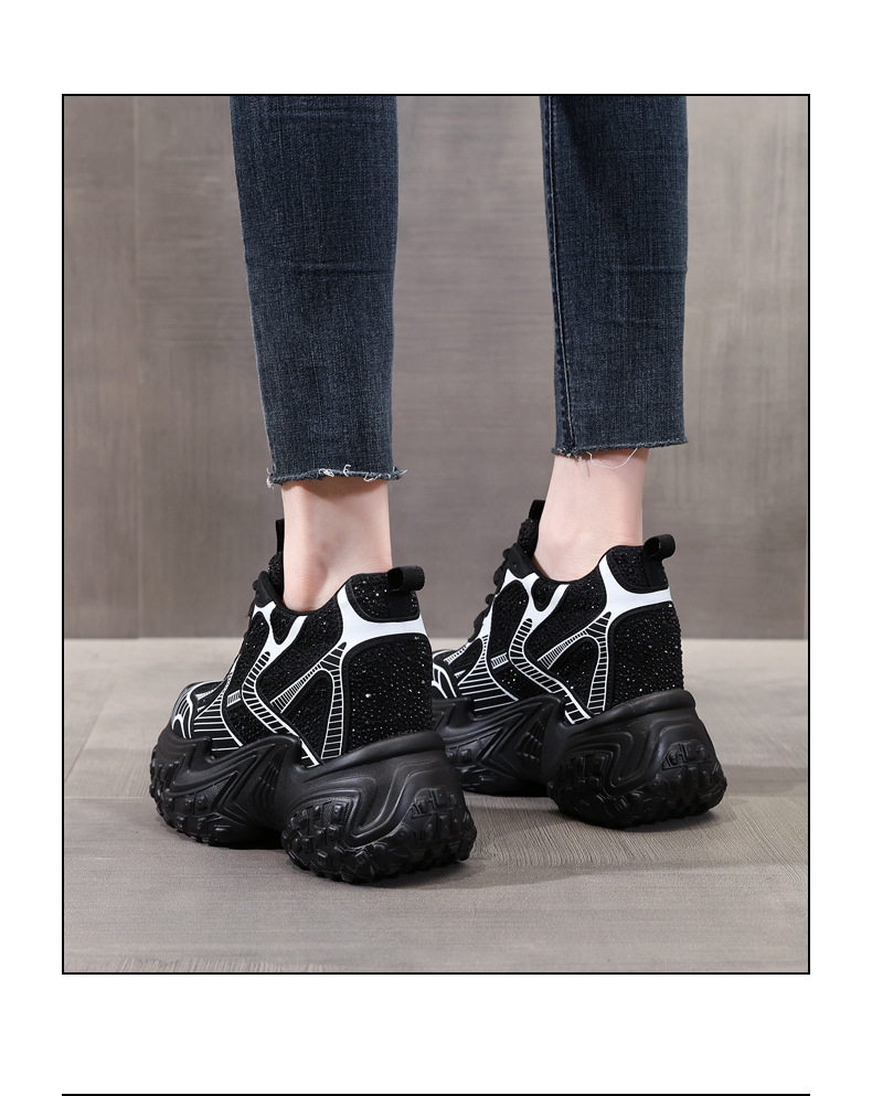 Giày sneaker nữ đế dày độn cao bên trong, phong cách bánh mì thoáng khí — Màu đen chi tiết 19
