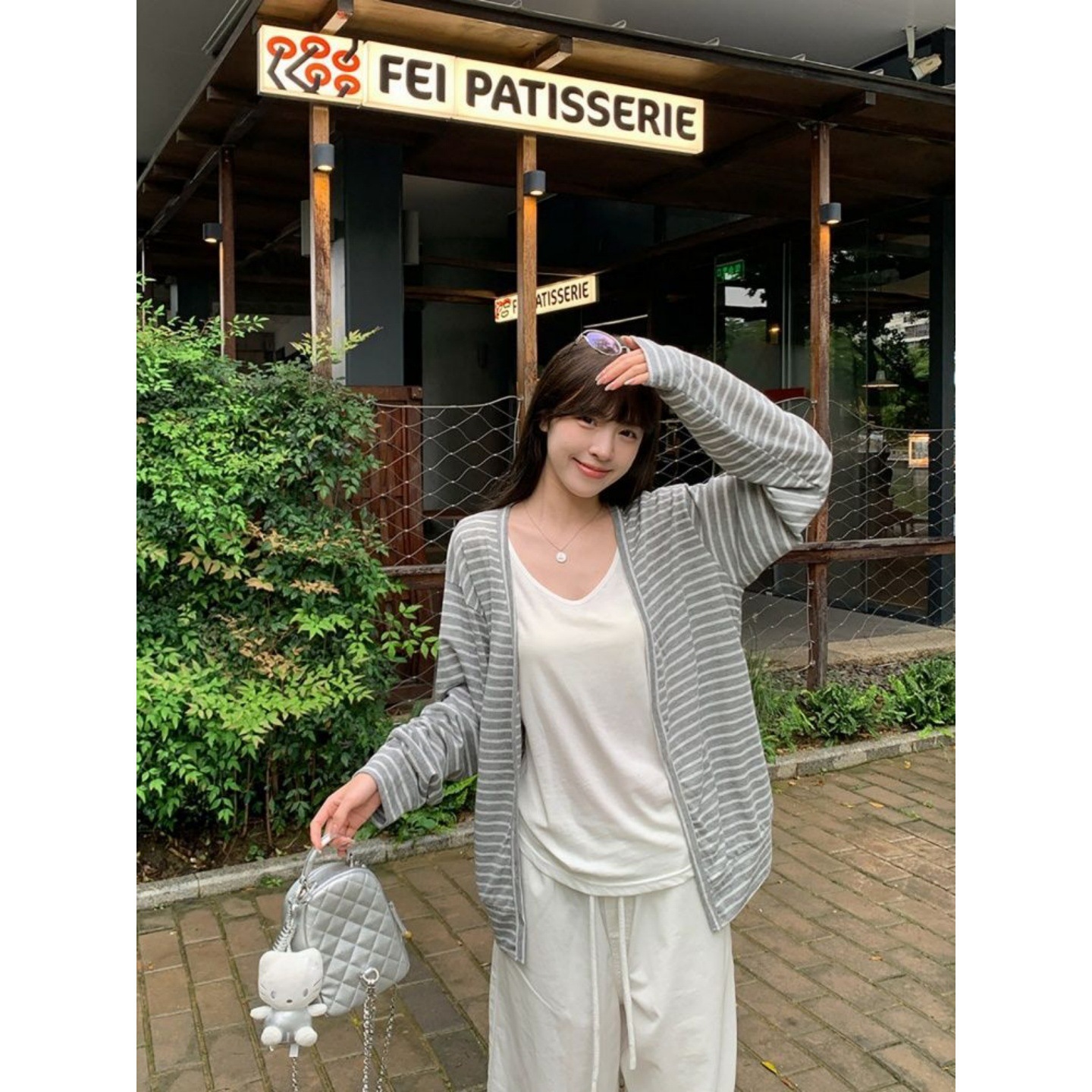 zj817【官图 原版色织条】松弛感韩系小众灰色条纹长袖防晒