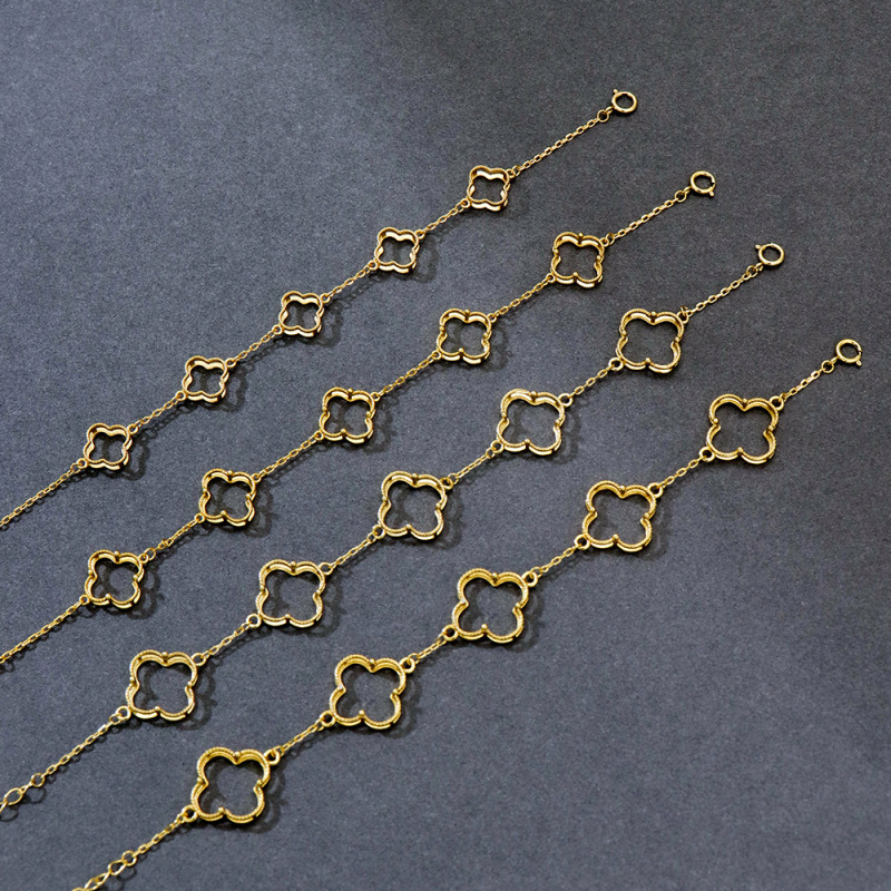 通体s 925純銀金メッキ四葉草の爪に古典的な洗練された底托diyアクセサリーのブレスレットの空托|undefined