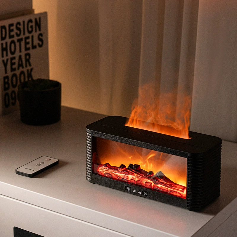Flame fireplace aromatherapy diffuser — 3D simulated flame, ultrasonic humidifier, colorful LEDs, remote