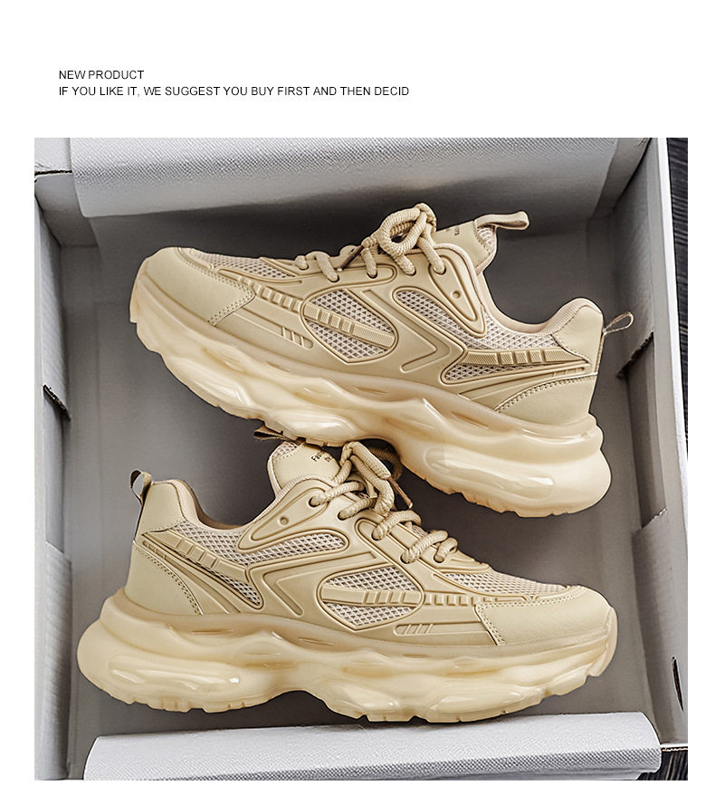 Giày thể thao nam cổ thấp đế bằng, giày chạy bộ giảm chấn đệm khí, giày sneaker dad tăng chiều cao — VZS8099 màu kaki, VZS8099 màu đen chi tiết 9