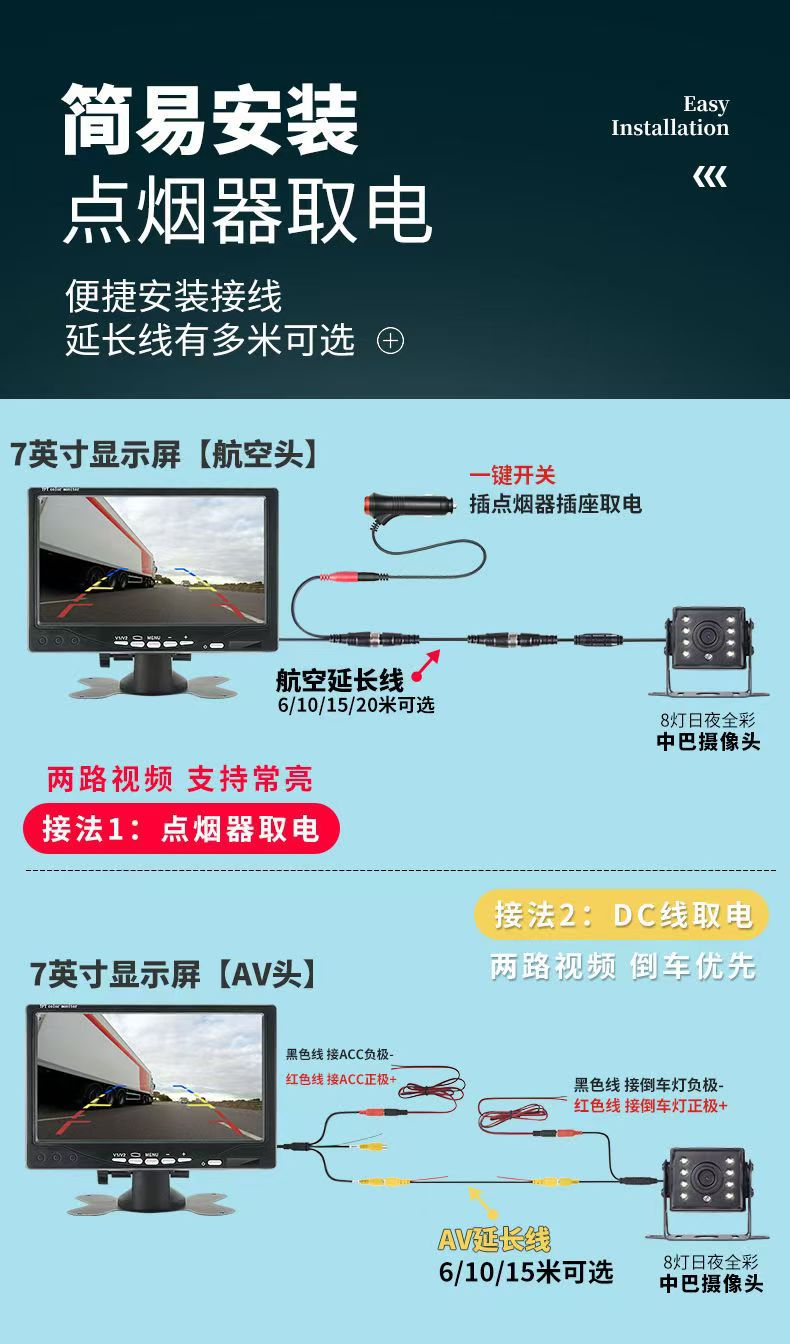 7inch Ahd Aviation Head Ips Display Car Rear View 720P1080P Camera