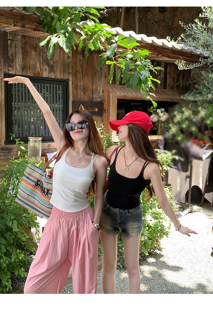 Backless Slim Fit Summer Cami Top with Built-in Bra
