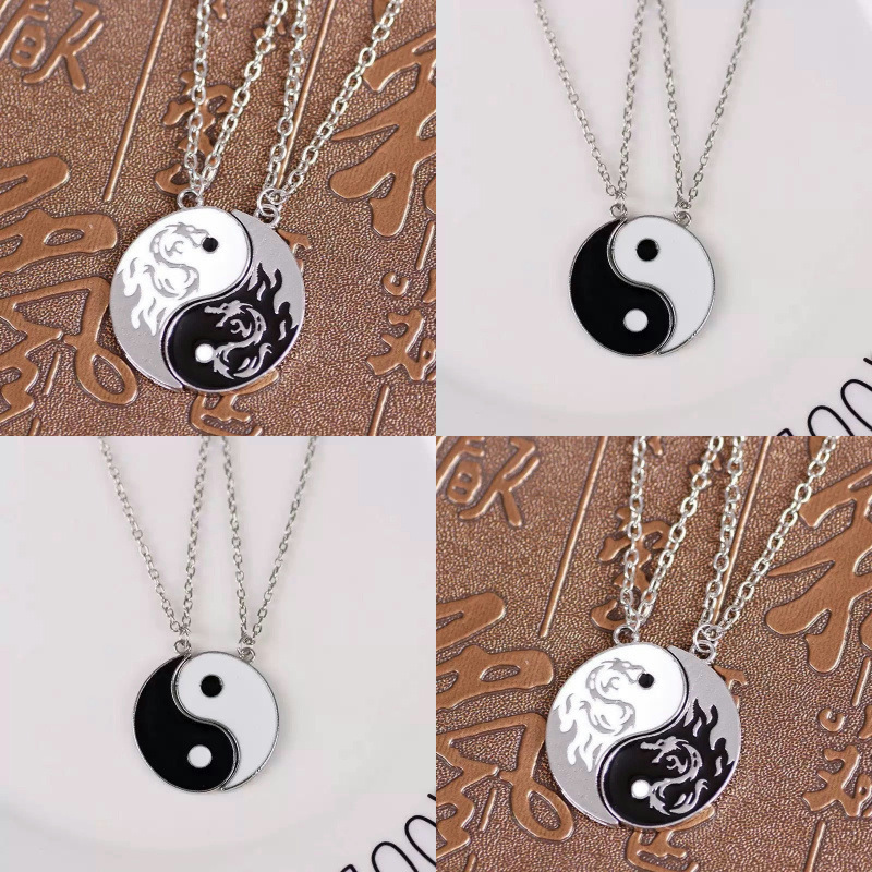Good Friends Brother Necklace Yin Yang Tai Chi Black and White Double Dragon Retro Chinese Style Male and Female Student Couple Cool Sweater Chain