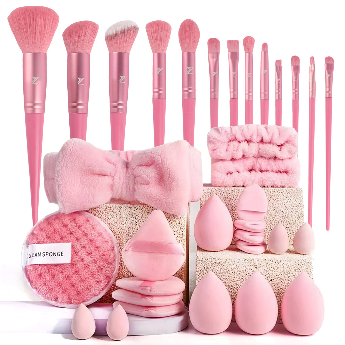 Herramientas de maquillaje profesionales cepillo de maquillaje 33pcs conjunto de cepillo de maquillaje esponja polvo de maquillaje huevo combinación de ropa de viaje transfronteriza