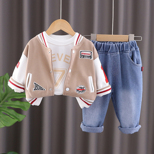 Children's Autumn Long-Sleeve Casual Set  New Spring and Autumn Baby Trendy Baseball Suit Three-Piece Dropshipping