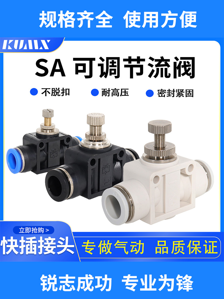 气动SA4快速接头SA6管道节流阀SA8 SA10 SA12 可调节塑料气管接头