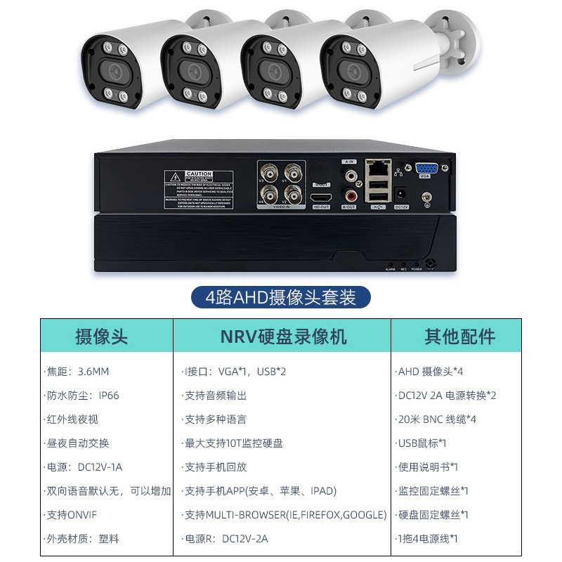 Kit CCTV AHD de 4 canales (sin disco duro) - 2MP