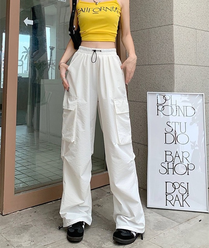 美式工装裤男女vintage复古高街情侣宽松休闲机能风抽绳束脚长裤|undefined