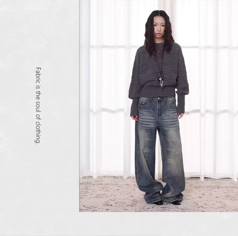 Unisex Retro Washed Distressed Jeans Loose Straight Leg Casual Hip Hop Dance Long Pants Spring/Autumn Summer Wear_ecoleips.com