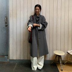 MOXI 十三行2025秋季新款韩版立领过膝风衣撞条长款风衣外套女