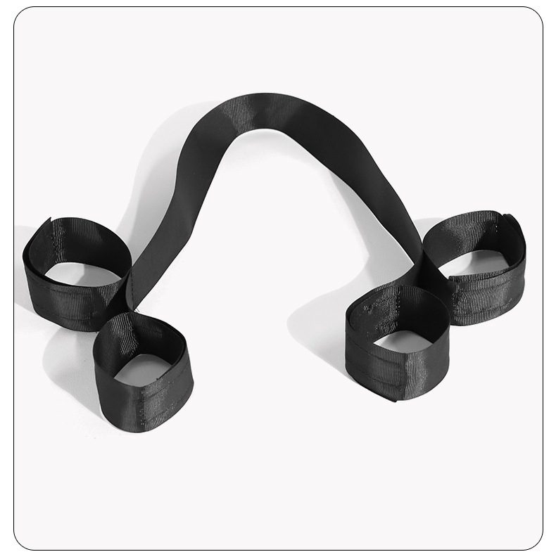 Hand and Foot Cuffs Bondage Set with Nylon Straps and PVC Details, Black Adult Couple Accessory — detail image 28
