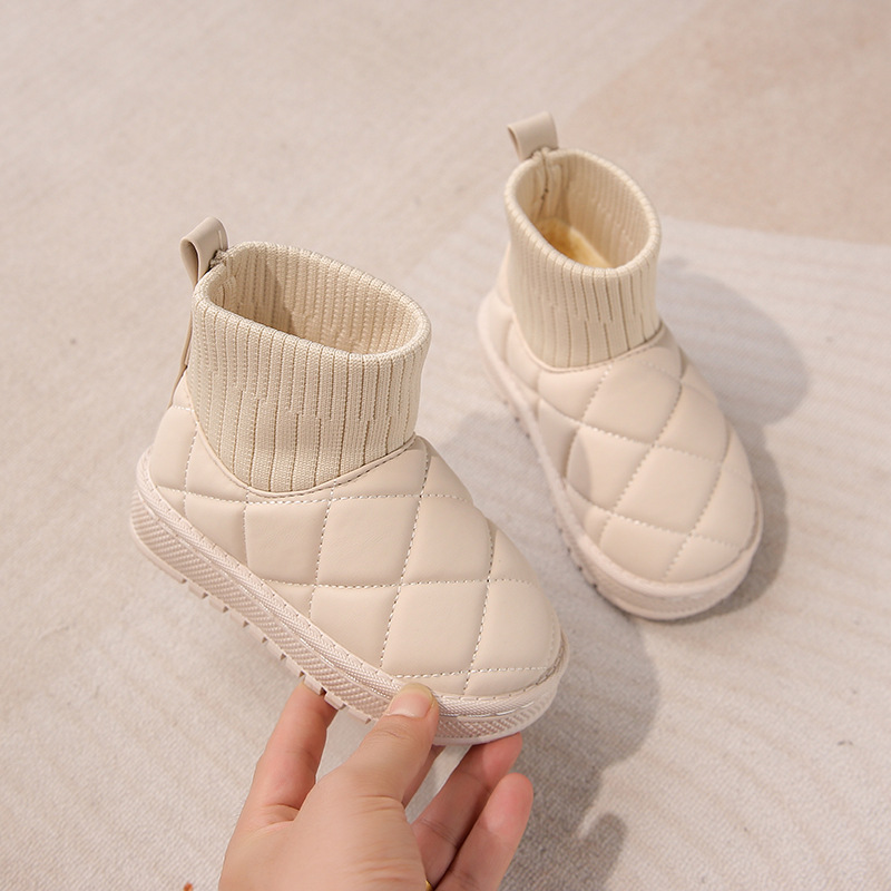 Bottes de neige pour bébé fille et garçon, chaussures simples en coton avec couverture en velours, bottes courtes chaudes pour automne et hiver_voghion.com