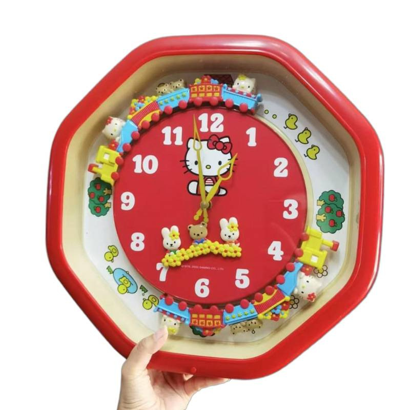 HelloKitty小火车玩具挂钟质量时钟创意玩具kt猫挂钟可爱客厅塑料|undefined