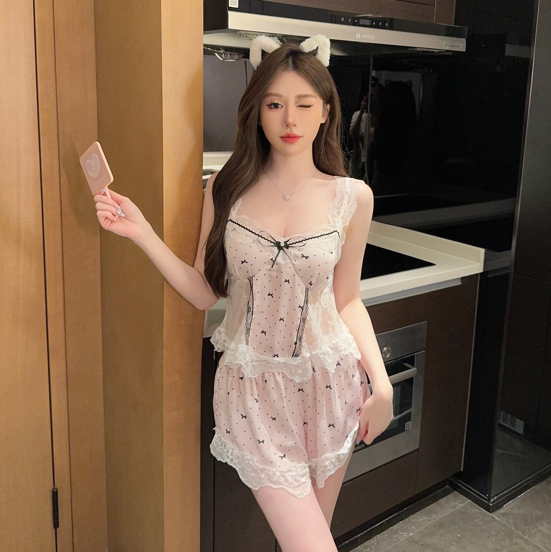 MM-WS3627 라지 레이스 쇼츠 슈트 핑크