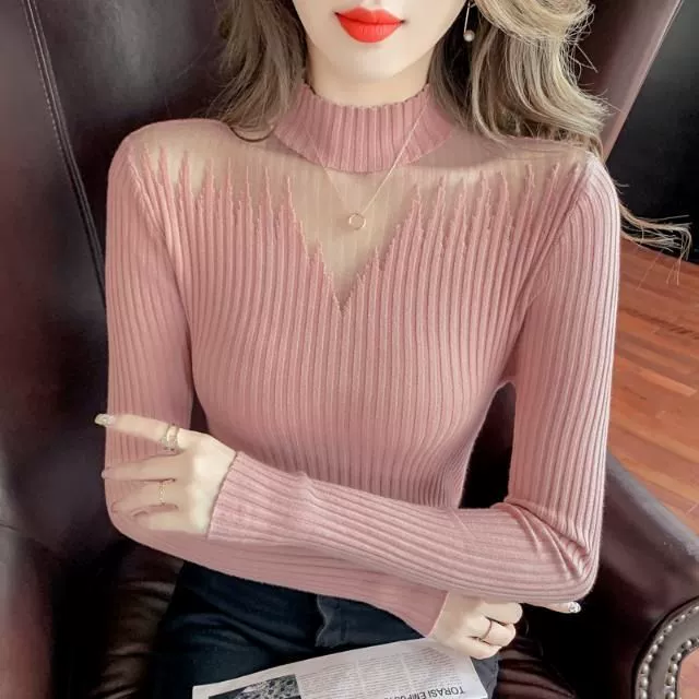 2024 Новый осенний и зимний внешний полый дизайн Чувство тонких вязаных свитеров с длинными рукавами