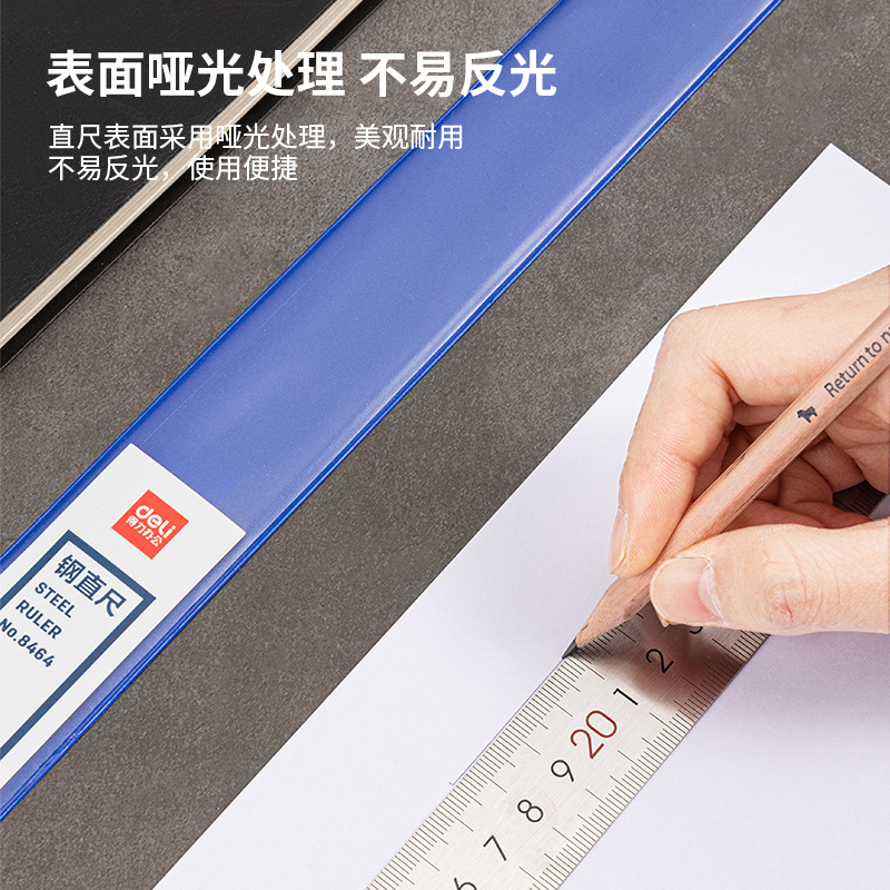 Deli 8463 stainless steel ruler measurement drawing scale ruler with formula conversion table office stationery wholesale