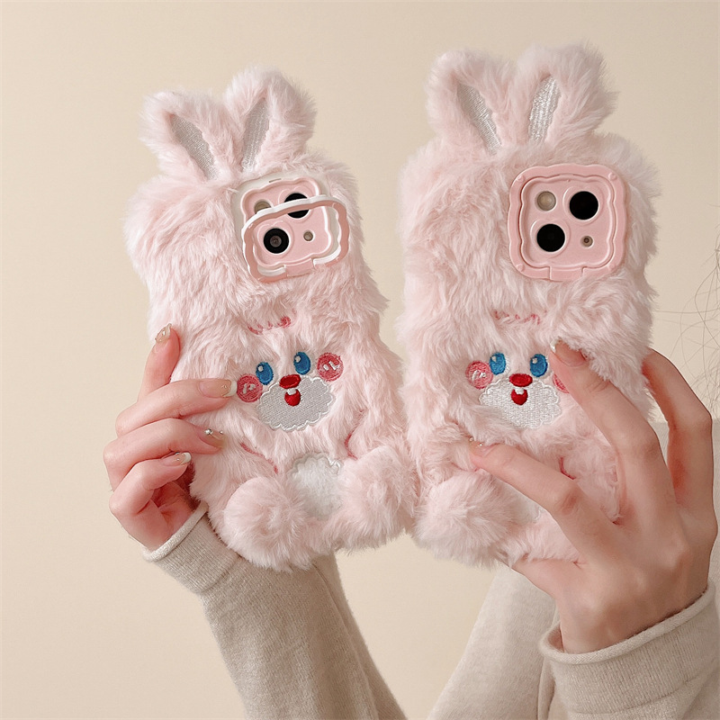 Autumn and Winter New Mobile Phone Case for Huawei Mate 60 P70pro Girl Pink Cute Plush Rabbit Ears 50 Stand