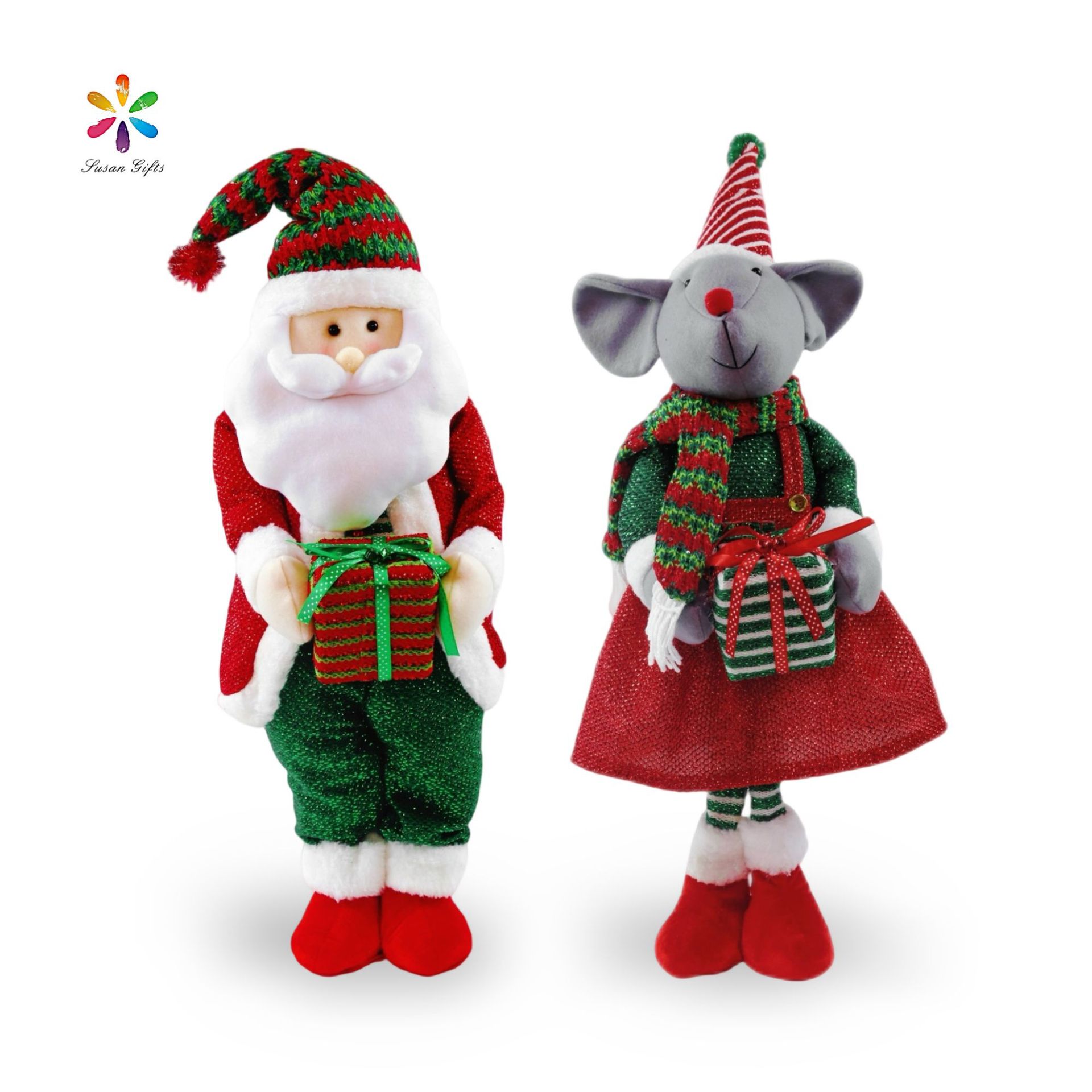 跨境新款圣诞节伸缩公仔装饰品圣诞礼物老人老鼠长腿玩偶摆件批发