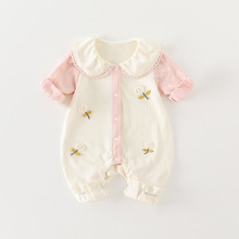 婴儿衣服连体衣秋季新款0到3个月女宝宝秋装碎花长袖外出哈衣爬服