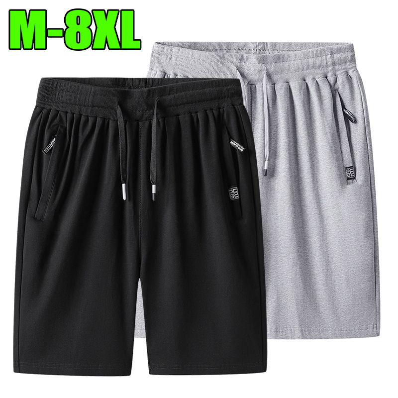 Men's Pure Cotton Sports Shorts, Summer Thin Breathable Comfortable Knit Five-Point Shorts with Pockets and Zipper, Large Size Casual Pants