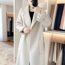 100%纯羊毛双面呢羊绒大衣女冬中长款宽松时尚加厚女士羊毛呢外套