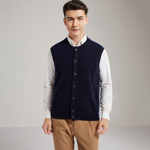 2024 New Autumn and Winter 100% Pure Cashmere Vest Round Neck Commuter Style Cardigan Vest Men's Cardigan Vest