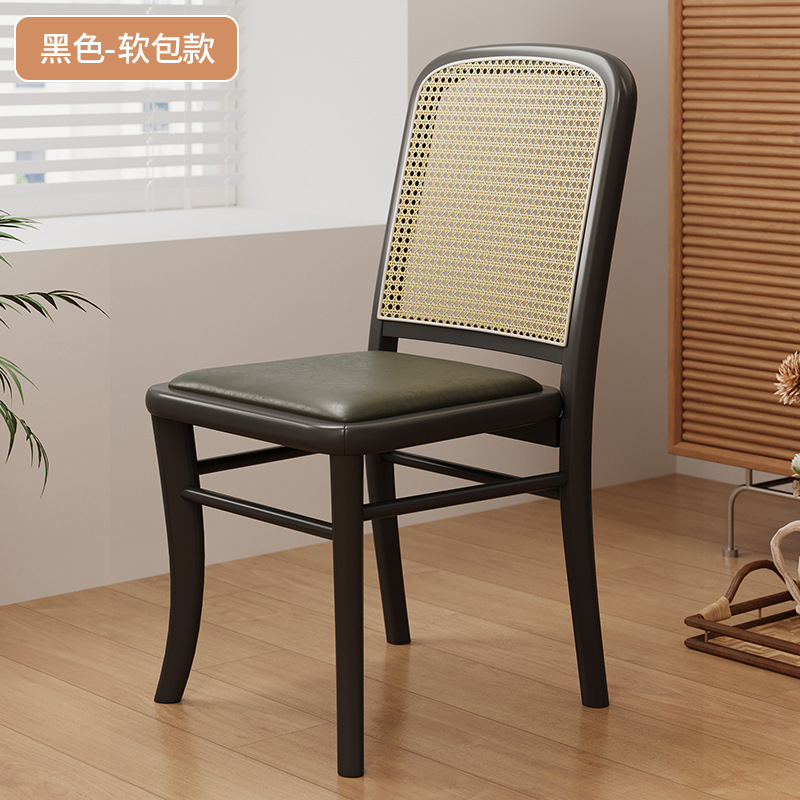 Silla de comedor americana de estilo medio, silla de hogar de madera maciza de color cereza retro, silla de ocio de balcón de ratán 2024 nuevo