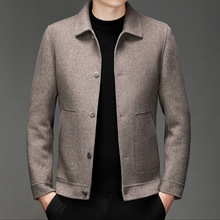 鵝絨內膽男式羊毛夾克衫中青年時尚休閑單排扣雙面尼外套短款大衣