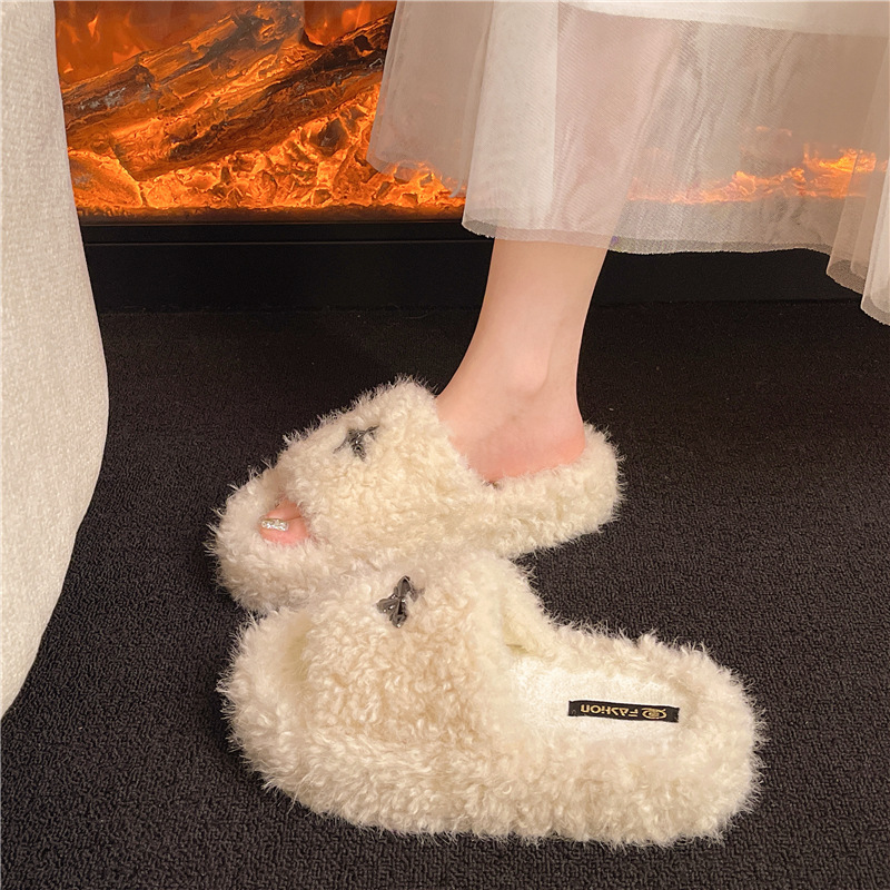 Thick-Soled Cotton Slippers for Women in Autumn and Winter 2025 New Indoor Non-Slip Warm Outer Wear Heightening Fashion Plush Slippers