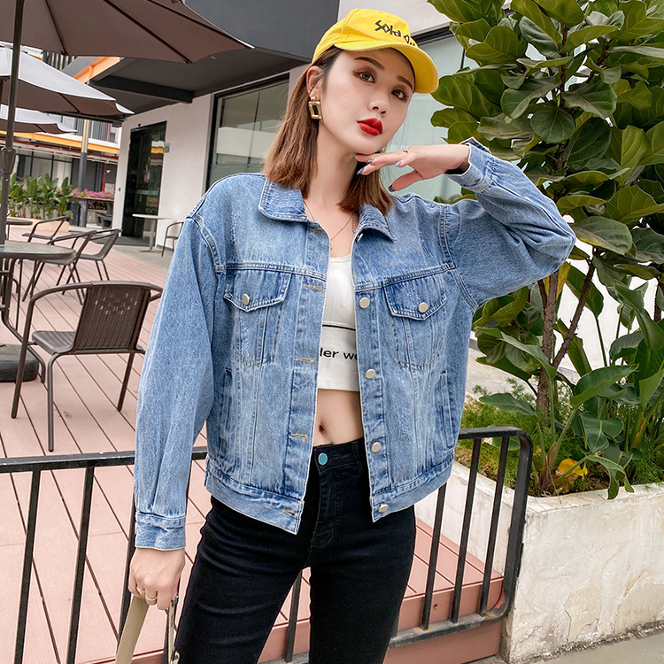2021春季新款欧美女装韩版纯色短款宽松刺绣牛仔上衣夹克外套批发|ms