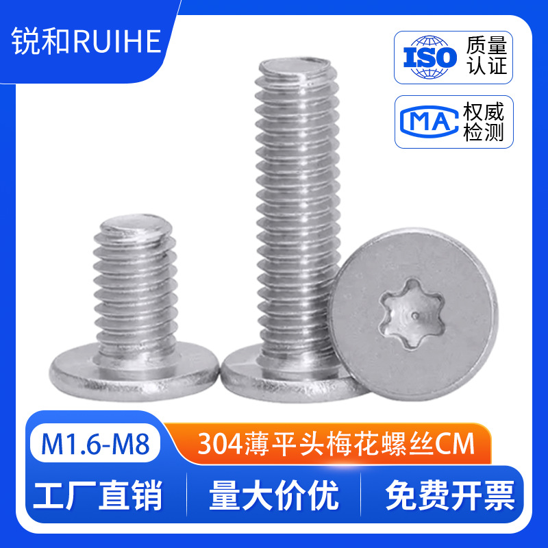 304不锈钢CM梅花螺丝超薄头扁平头内梅花槽机螺丝钉批发M2M3M4-M8