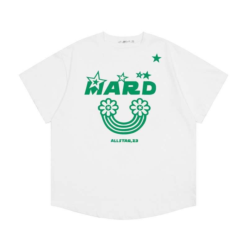 韓国マルディトレンディな半袖フラワープリントゴールドハイシルバー夏ラウンドネック純綿ルーズTシャツトップトレンディ|undefined
