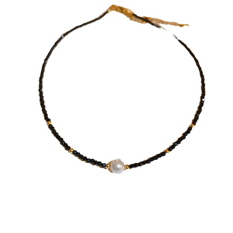 Negro cristal perla collar de cuentas de moda personalidad simple clavícula cadena nicho versátil temperamento collar Collar para las mujeres