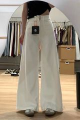 白色高腰阔腿牛仔裤女春秋2025新款感宽松百搭直筒垂感拖地裤