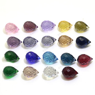 6X9Mm Multi-Color Faceted Stereo Water Drop Small Strawberry-Shaped Crystal Glass Gemstone Cross Hole Bare Stone for Jewelry Pendant