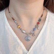 925纯银五路财神项链男女原创设计古风配饰手工编织饰品烧蓝流苏