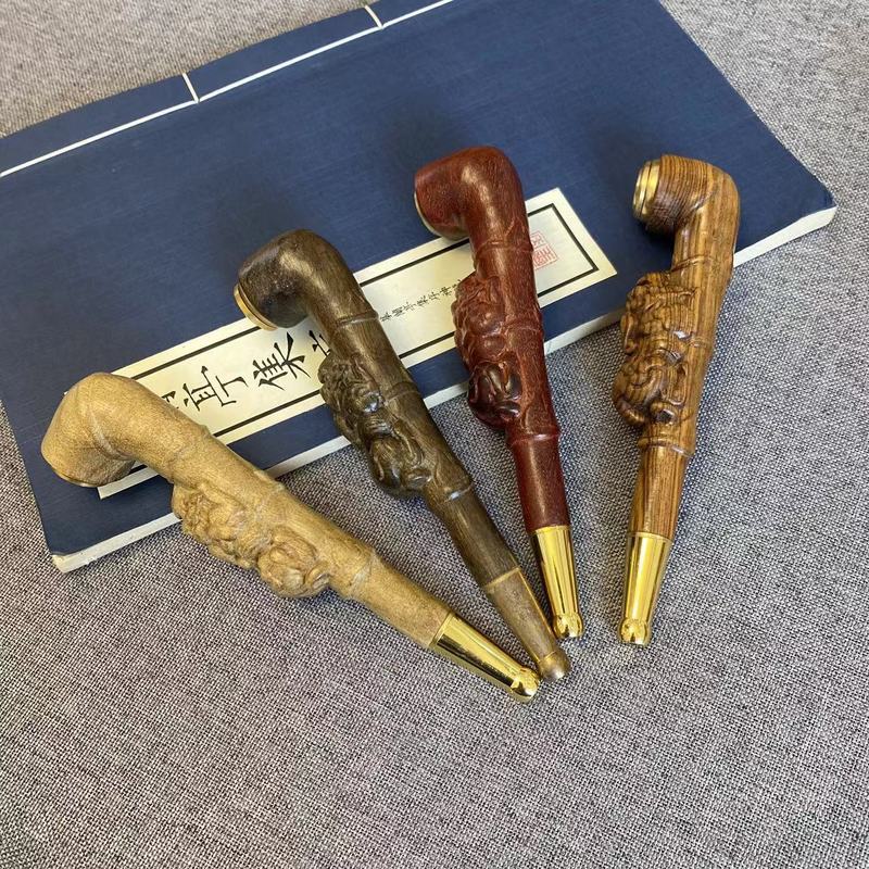 黑檀木烟斗烟嘴木质烟斗过滤烟嘴手把件烟斗可拆洗烟具古朴雕龙|undefined